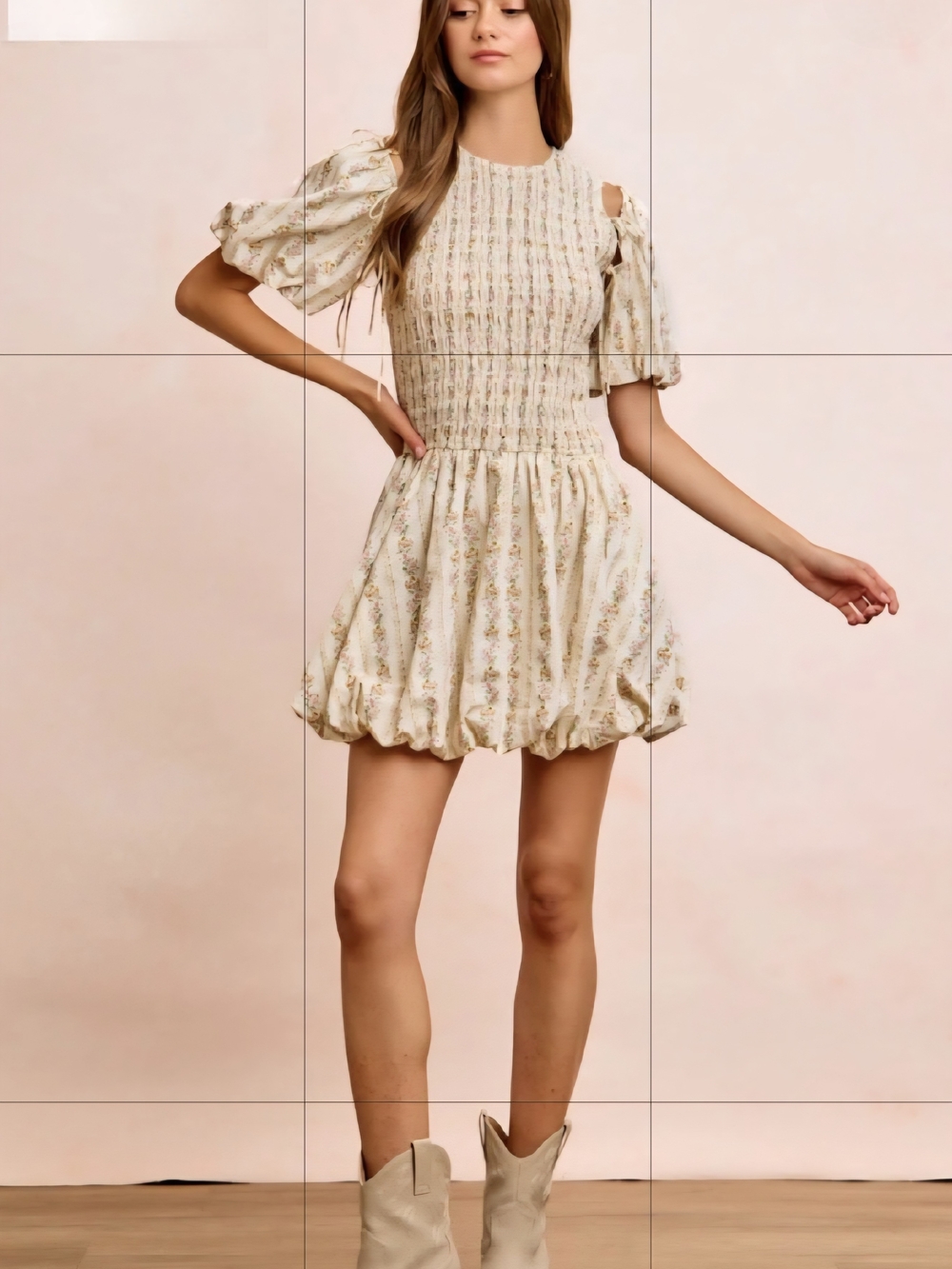 BiBi Smocked Floral Dress With Detachable Sleeves Cottage Feminine Small Nwt